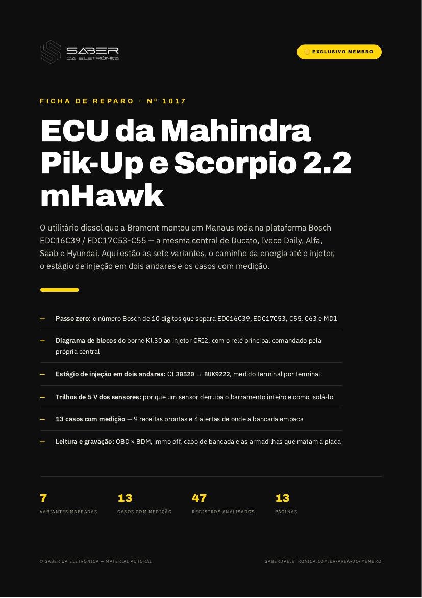 ECU da Mahindra Pik-Up e Scorpio 2.2 mHawk — utilitário diesel montado no Brasil — Ficha de Reparo da placa
