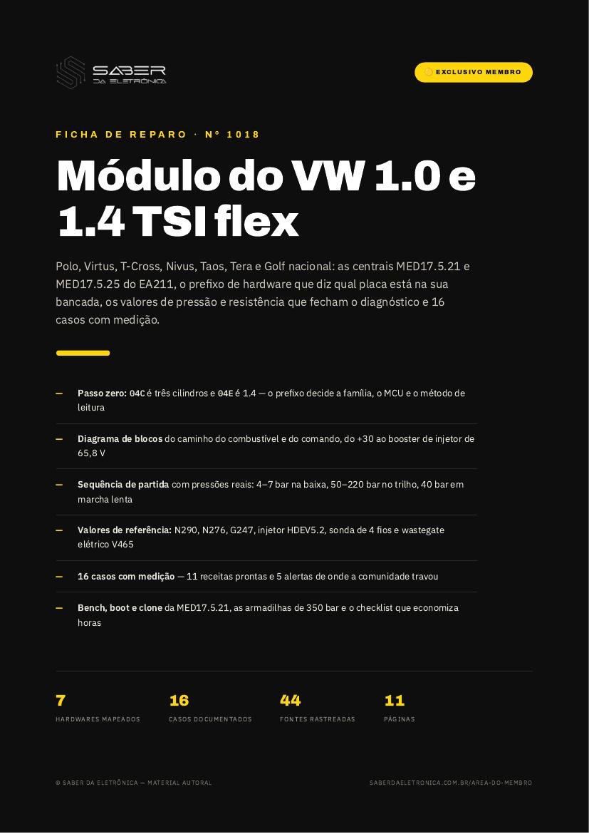 Módulo do VW 1.0 e 1.4 TSI flex — Polo, Virtus, T-Cross, Nivus, Taos e Golf nacional — Ficha de Reparo da placa