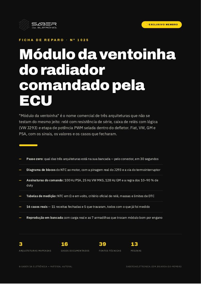 Módulo da ventoinha do radiador comandado pela ECU — Fiat, VW, GM e PSA — Ficha de Reparo da placa