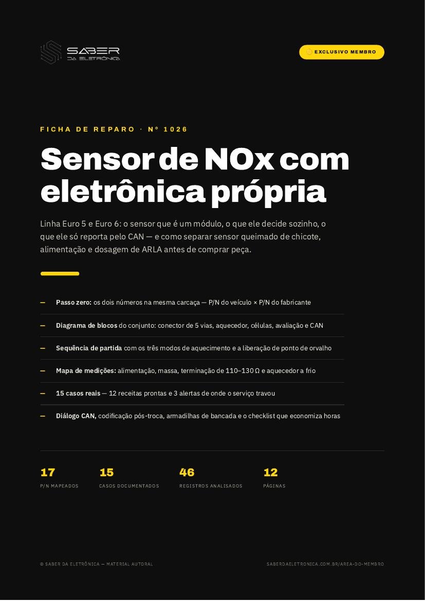 Sensor de NOx com eletrônica própria — linha Euro 5 e Euro 6 e o diálogo com a central — Ficha de Reparo da placa
