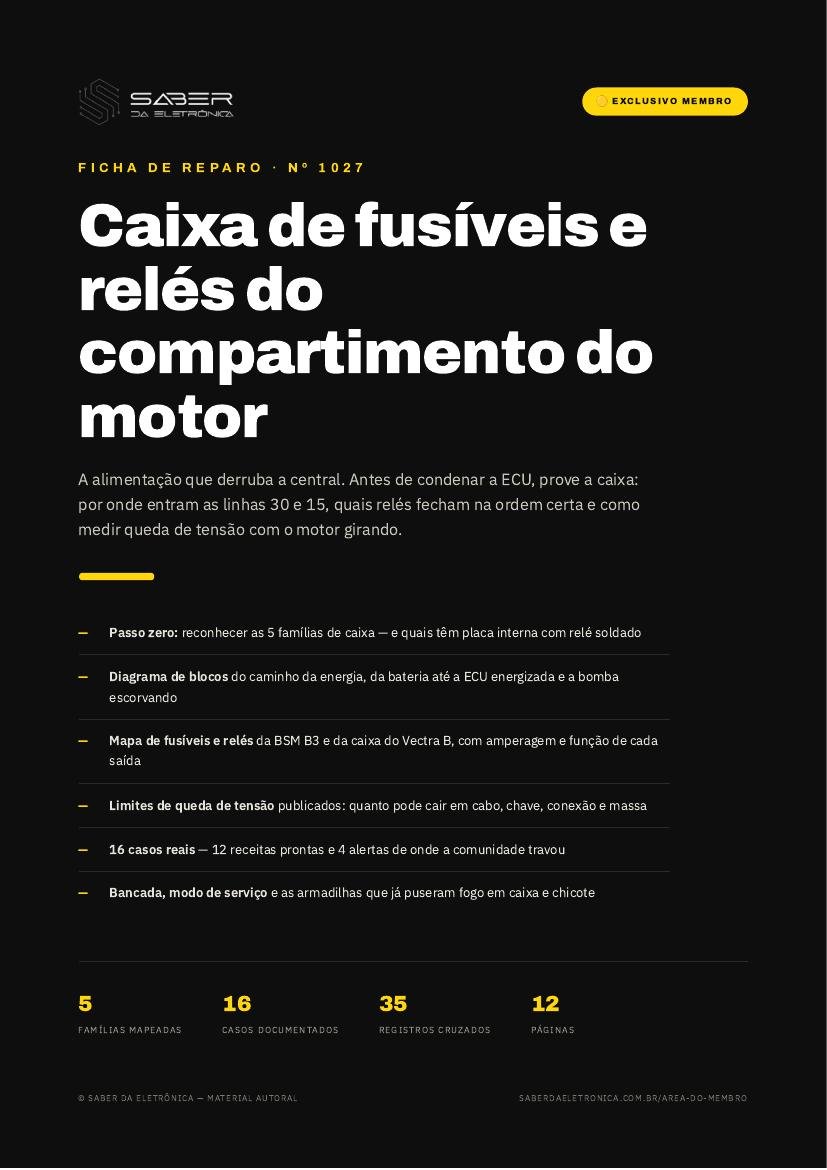Caixa de fusíveis e relés do compartimento do motor — a alimentação que derruba a central — Ficha de Reparo da placa