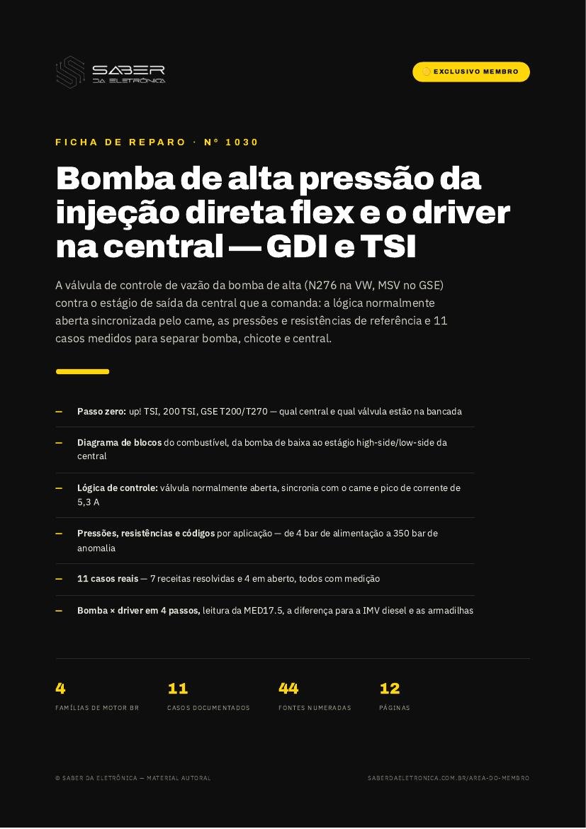Bomba de alta pressão da injeção direta flex e o driver na central — GDI e TSI — Ficha de Reparo da placa