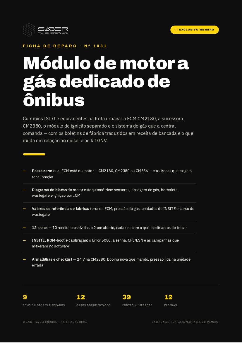 Módulo de motor a gás dedicado de ônibus — Cummins ISL G e equivalentes na frota urbana — Ficha de Reparo da placa