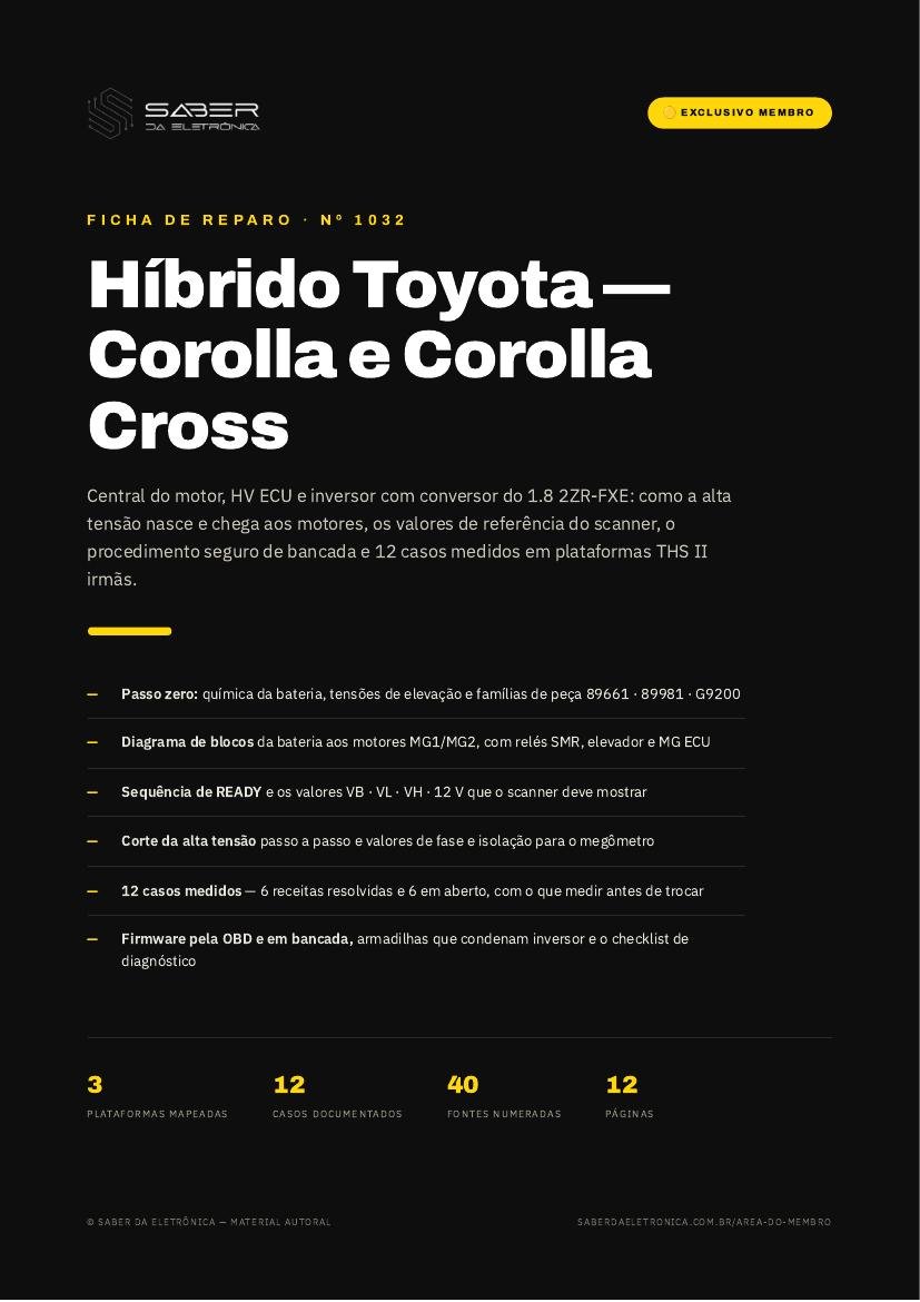 Módulos do híbrido Toyota — central do motor, ECU de alta tensão e inversor no Corolla e Corolla Cross — Ficha de Reparo da placa