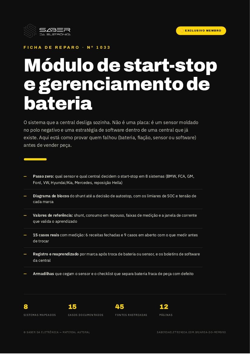Módulo de start-stop e gerenciamento de bateria — o sistema que a central desliga sozinha — Ficha de Reparo da placa