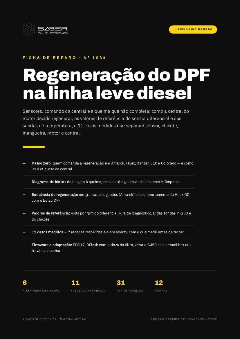 Regeneração do filtro de partículas na linha leve diesel — sensores, comando da central e a queima que não completa — Ficha de Reparo da placa