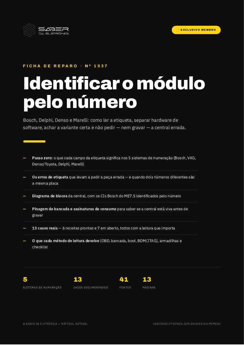 Identificar o módulo pelo número — Bosch, Delphi, Denso e Marelli e a variante certa — Ficha de Reparo da placa