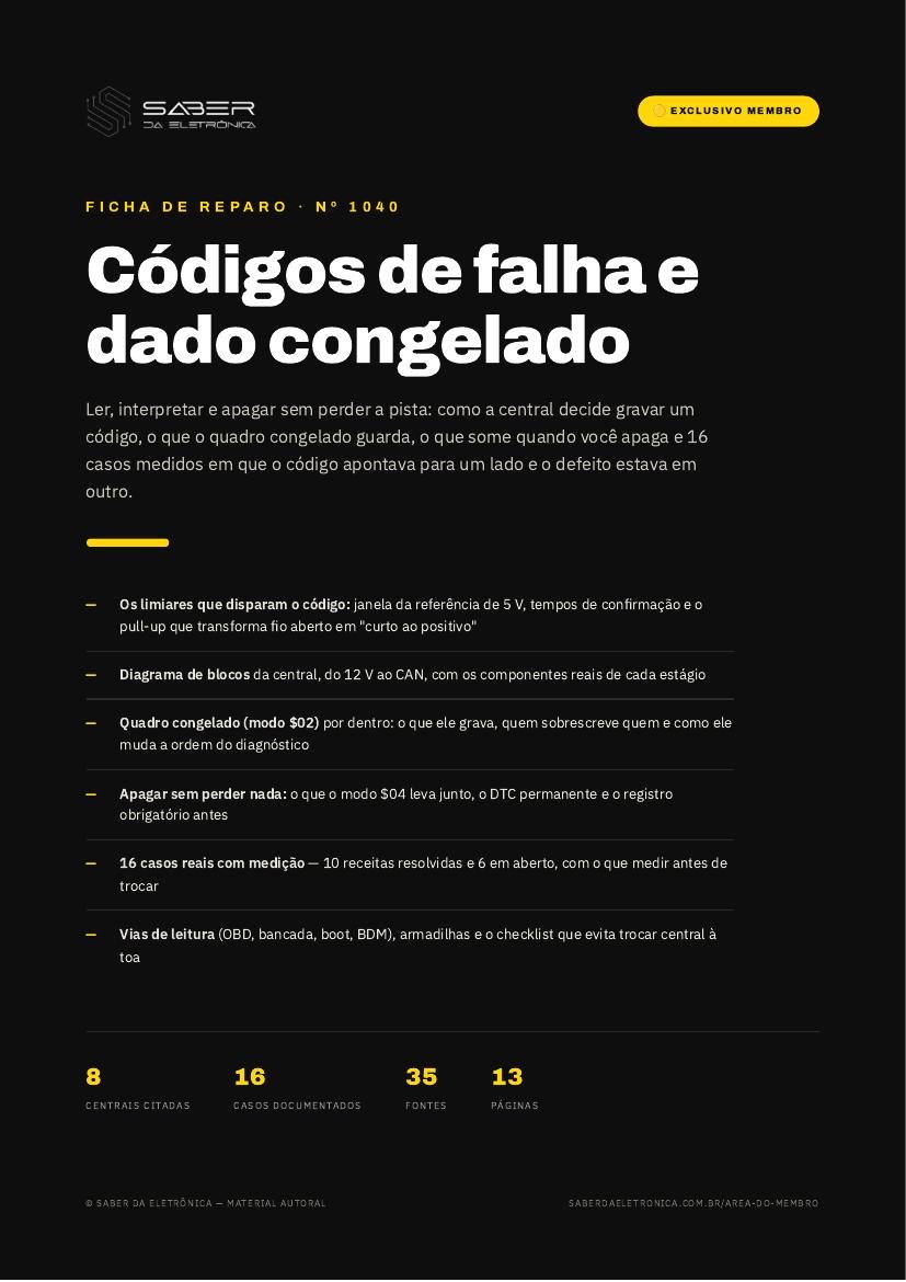Códigos de falha e dado congelado — ler, interpretar e apagar sem perder a pista — Ficha de Reparo da placa
