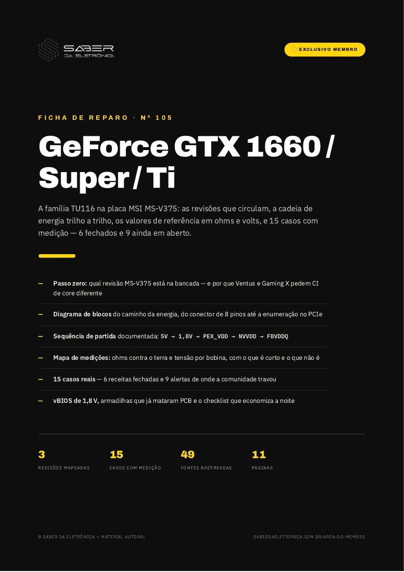 Capa da Ficha de Reparo Nº 105 — GeForce GTX 1660 / 1660 Super / 1660 Ti (placa MSI MS-V375)