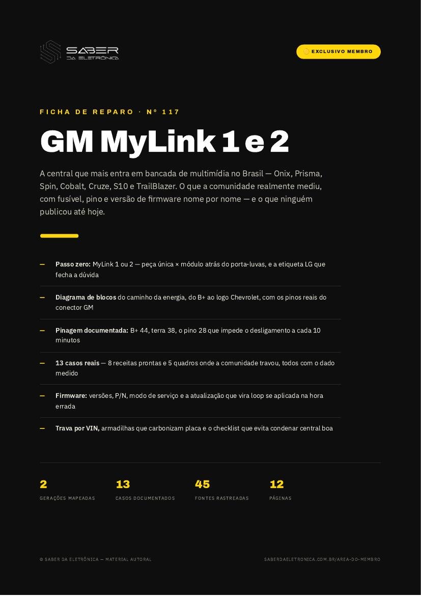 Capa da Ficha de Reparo Nº 117 — GM MyLink 1 e 2 — Onix, Prisma, Spin, Cobalt, Cruze, S10 e TrailBlazer