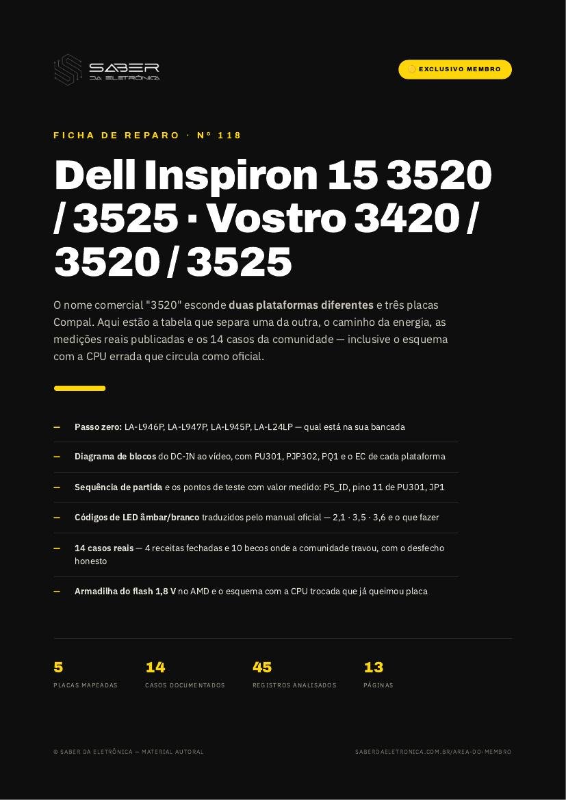 Capa da Ficha de Reparo Nº 118 — Dell Inspiron 15 3520 / 3525 e Vostro 3520 / 3525 / 3420 (Compal HDL5x LA-L946P · LA-L947P · GDM51 LA-L24LP)