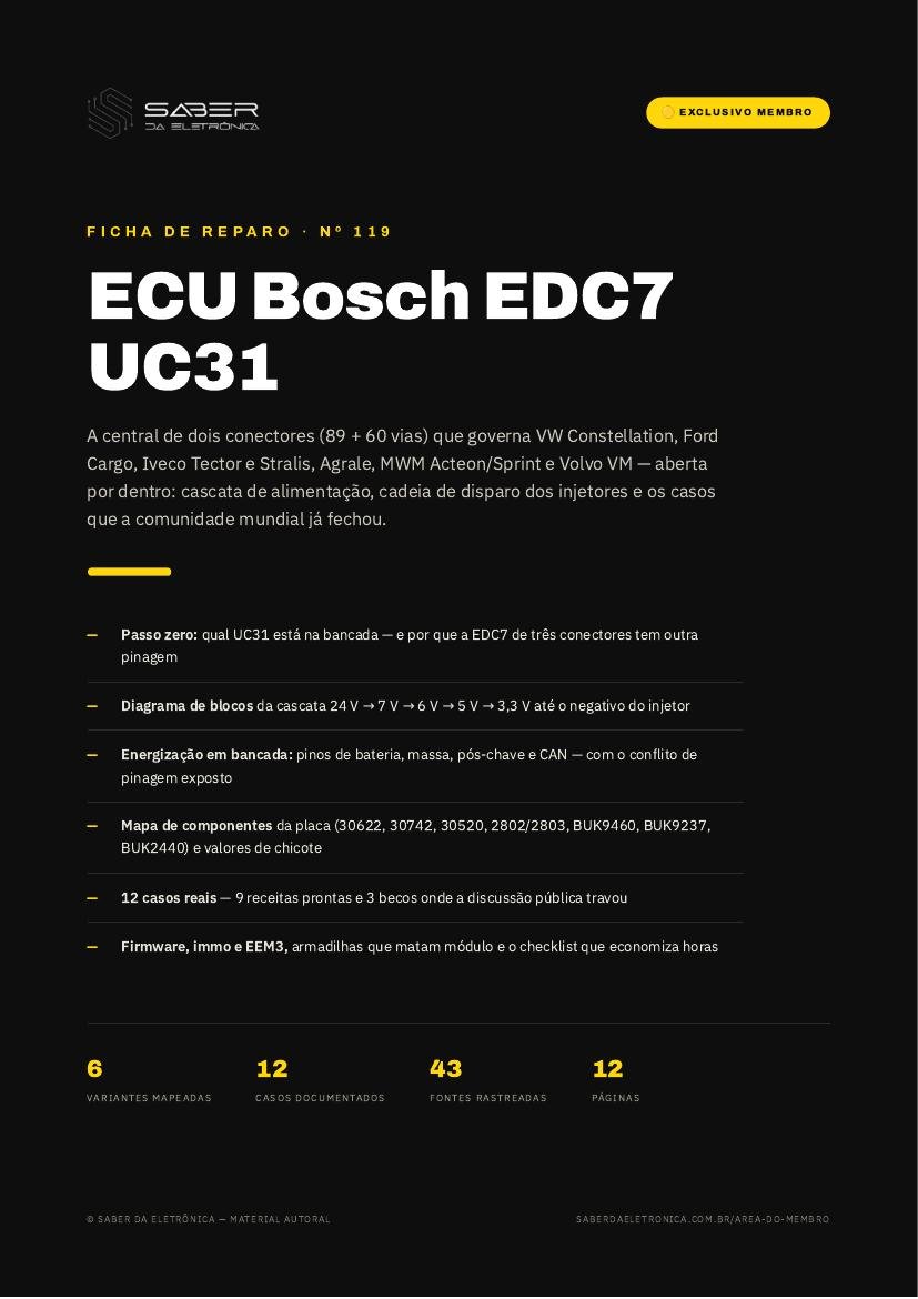 Capa da Ficha de Reparo Nº 119 — ECU Bosch EDC7 UC31 (89+60 vias) — VW Constellation, Ford Cargo, Iveco Tector/Stralis, Agrale, MWM Acteon/Sprint