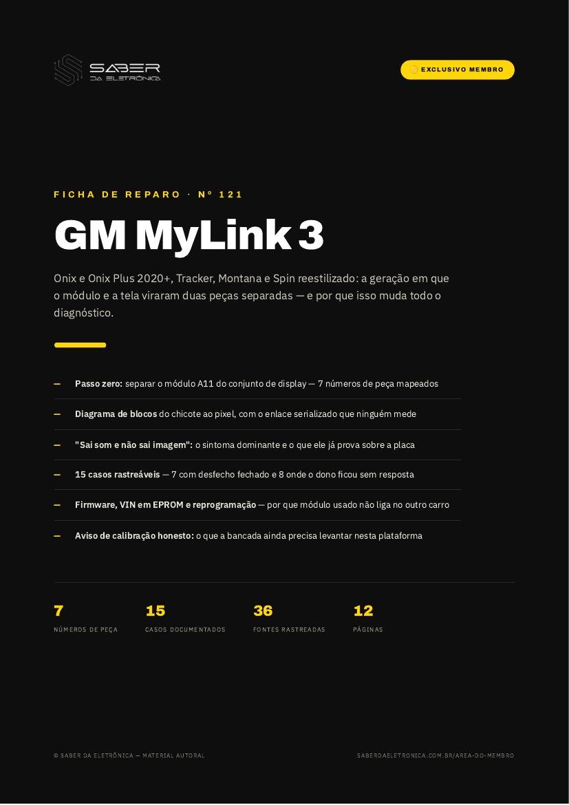 Capa da Ficha de Reparo Nº 121 — GM MyLink 3 — Onix e Onix Plus 2020+, Tracker, Montana