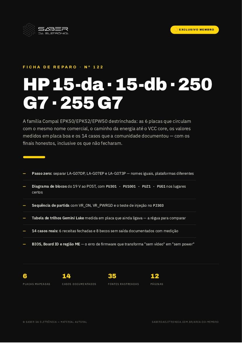 Capa da Ficha de Reparo Nº 122 — HP 15-da / 15-db / 250 G7 / 255 G7 (Compal LA-G07DP · LA-G07EP · LA-G073P)