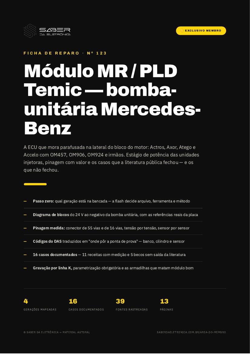 Capa da Ficha de Reparo Nº 123 — Módulo MR / PLD Temic (bomba-unitária) — Mercedes-Benz Actros, Axor, Atego, Accelo, OM457/OM906/OM924
