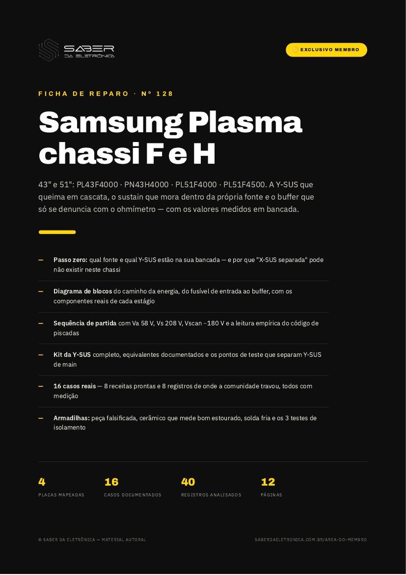 Capa da Ficha de Reparo Nº 128 — Samsung Plasma PL43F4000 / PN43H4000 / PL51F4500 — Y-SUS, X-SUS e buffer