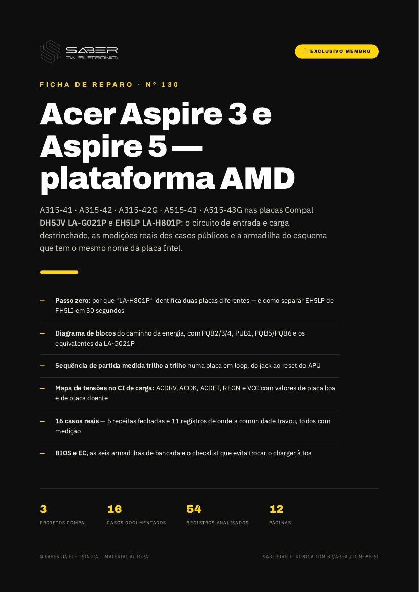 Capa da Ficha de Reparo Nº 130 — Acer Aspire 3 A315-41 / A315-42 / A315-42G e Aspire 5 A515-43 / A515-43G — plataforma AMD (Compal DH5JV LA-G021P · EH5LP LA-H801P)