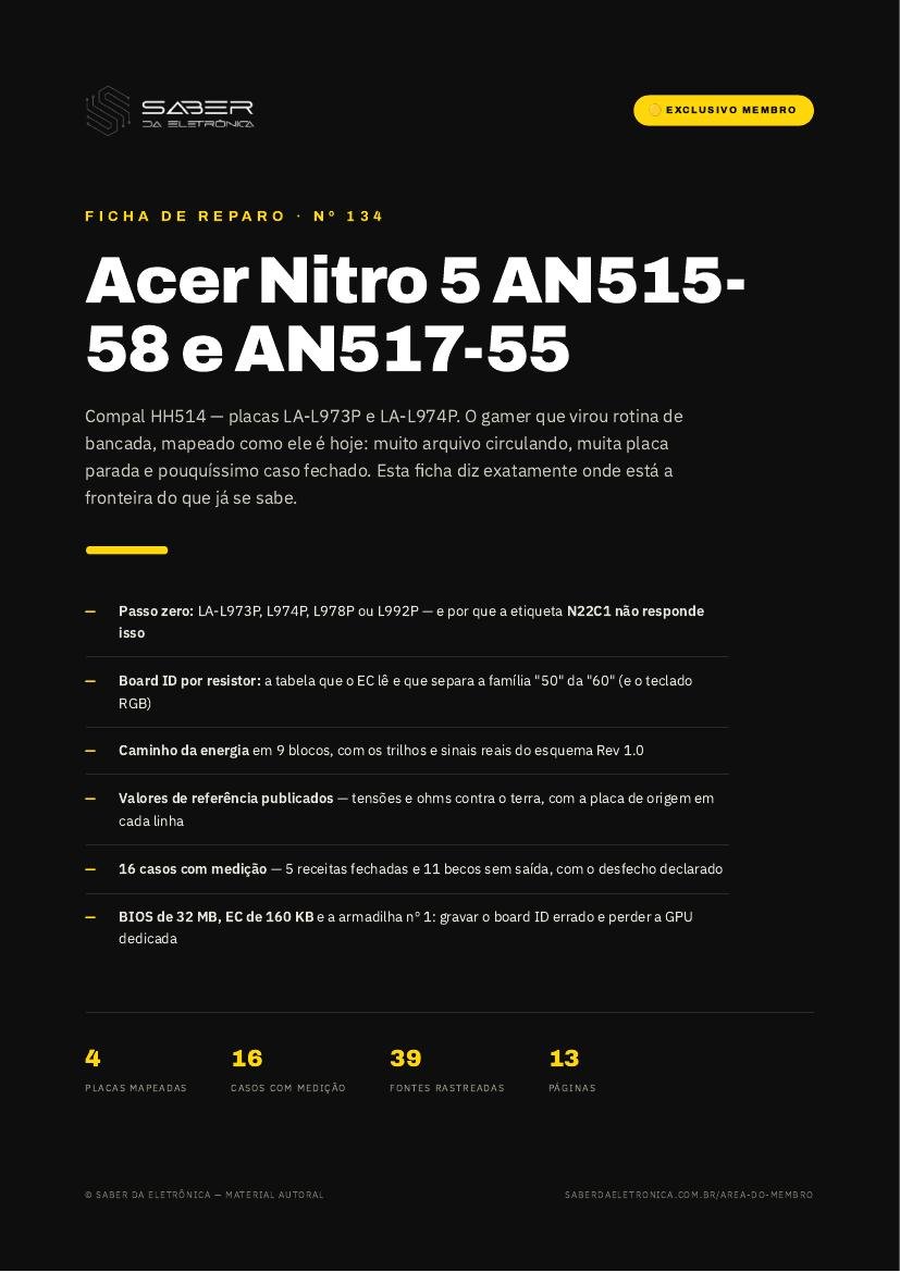 Capa da Ficha de Reparo Nº 134 — Acer Nitro 5 AN515-58 e AN517-55 (Compal HH514 LA-L973P · LA-L974P)