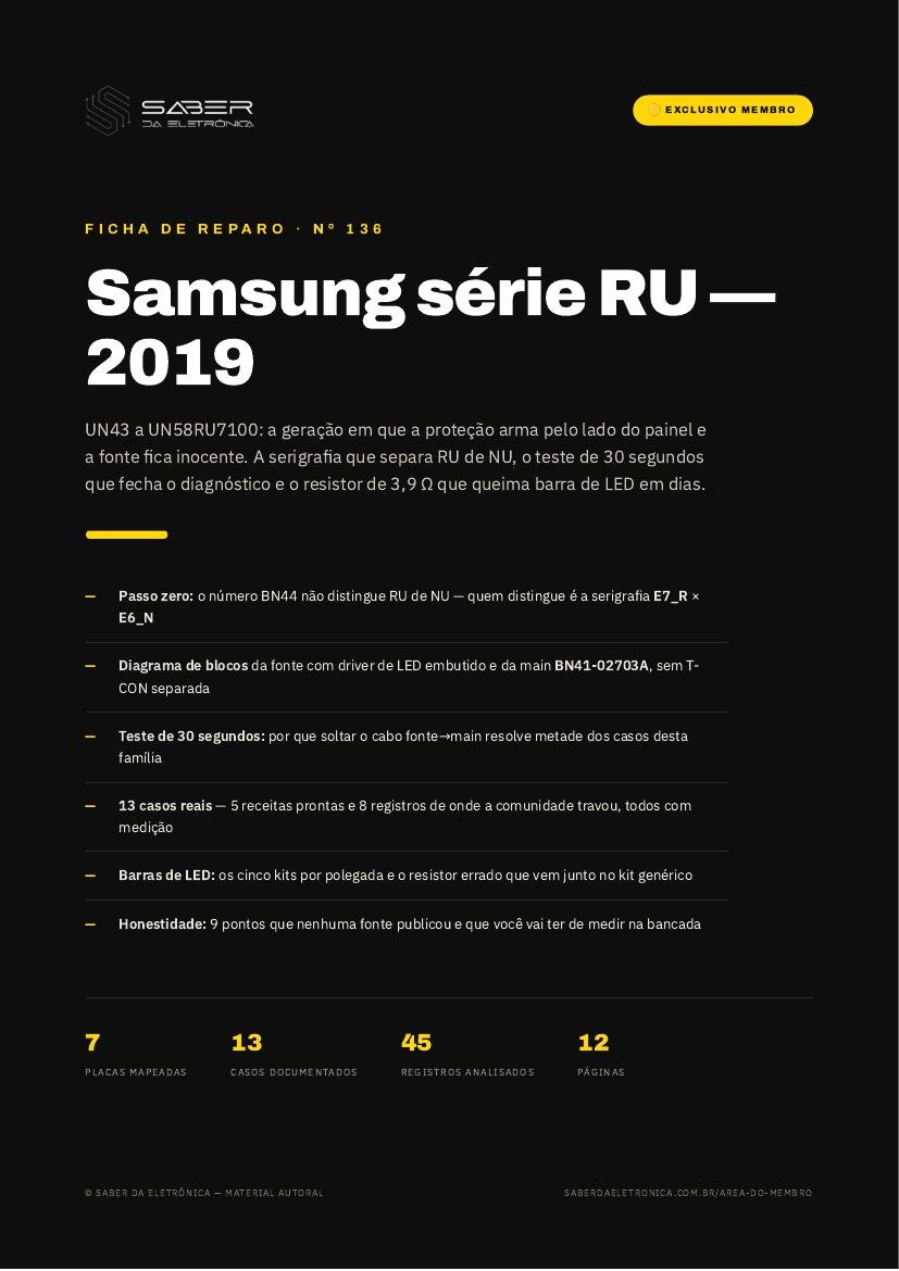Capa da Ficha de Reparo Nº 136 — Samsung série RU (2019) — UN43 / UN50 / UN55 / UN58RU7100