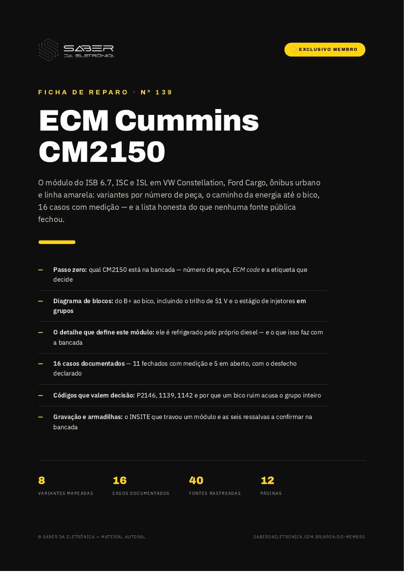Capa da Ficha de Reparo Nº 139 — ECM Cummins CM2150 — ISB 6.7 / ISC / ISL em VW Constellation, Ford Cargo e ônibus