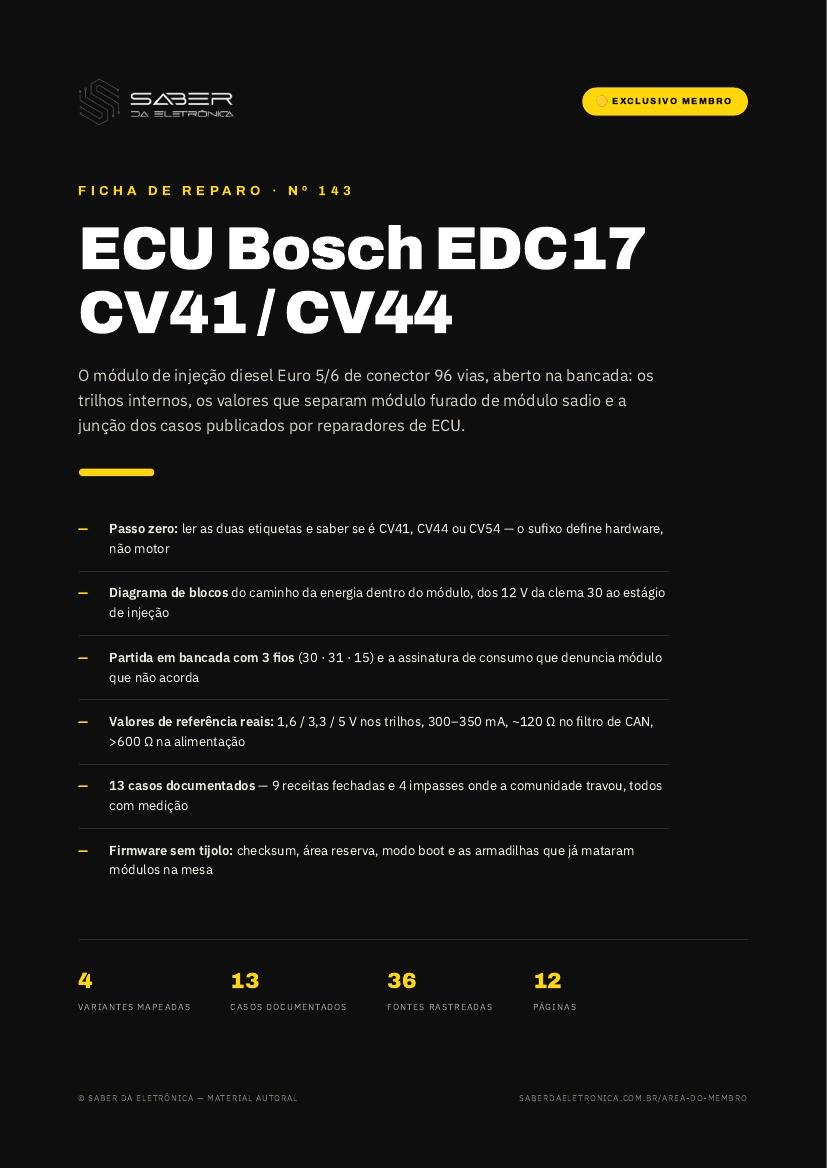 Capa da Ficha de Reparo Nº 143 — ECU Bosch EDC17 CV41 / CV44 (96 vias) — linha pesada diesel Euro 5/6