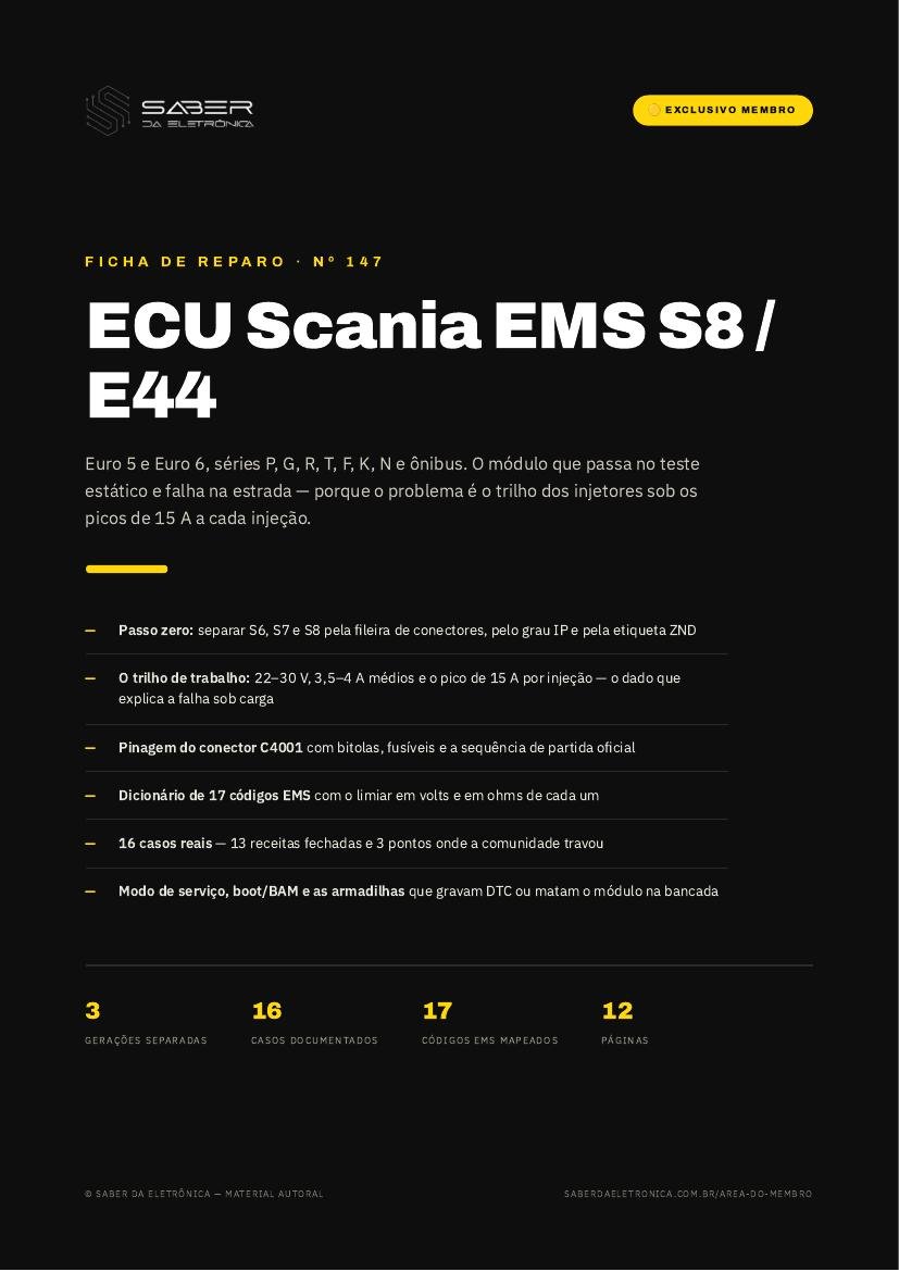Capa da Ficha de Reparo Nº 147 — ECU Scania EMS S8 / E44 (Euro 5) — P, G, R e ônibus