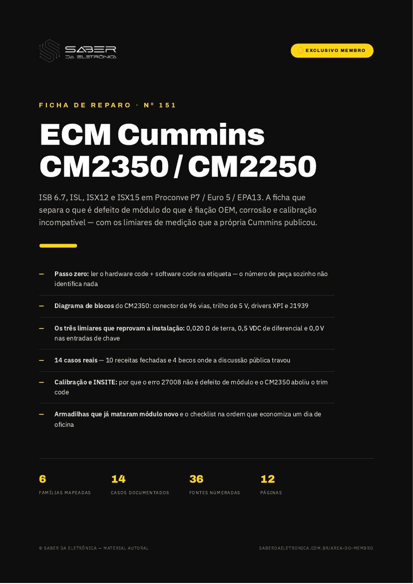Capa da Ficha de Reparo Nº 151 — ECM Cummins CM2350 / CM2250 — ISB 6.7 e ISL Proconve P7 / Euro 5, ISX