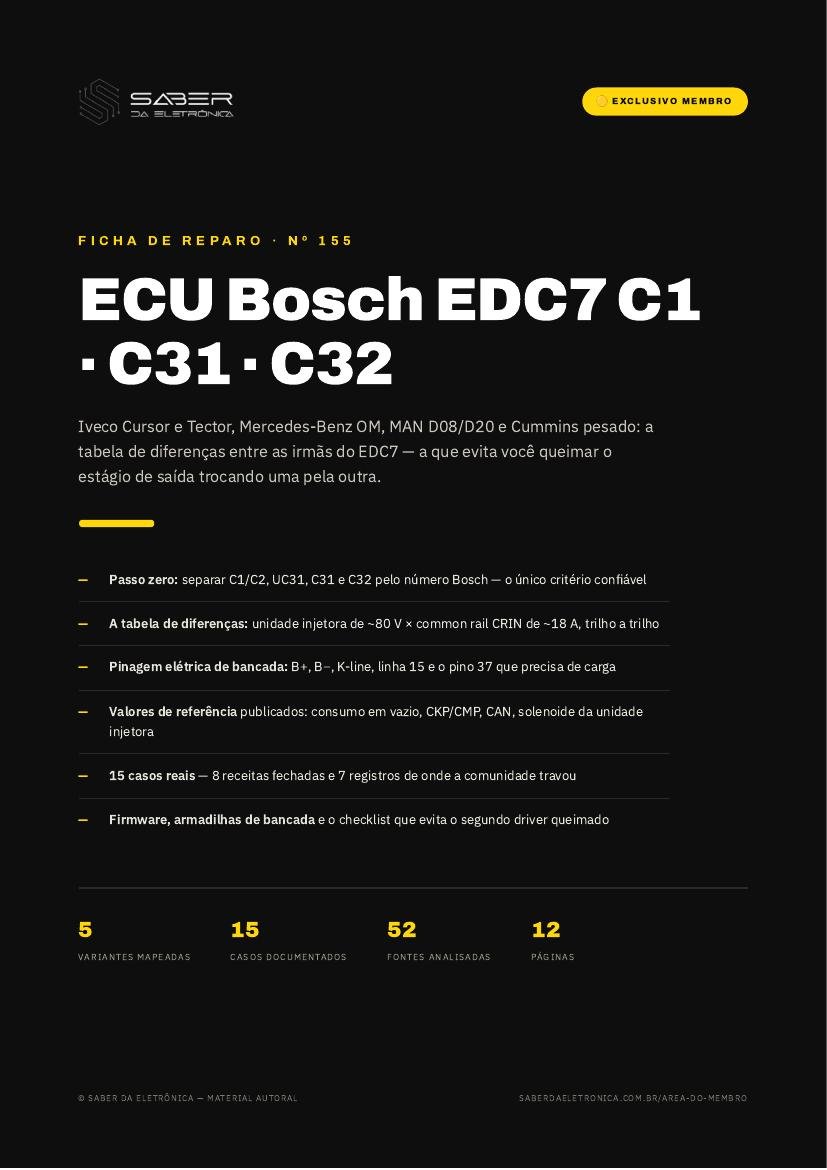 Capa da Ficha de Reparo Nº 155 — ECU Bosch EDC7 C1 / C31 / C32 — Iveco Cursor (Stralis), Mercedes-Benz OM, Cummins pesado
