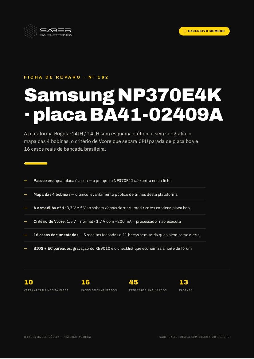 Capa da Ficha de Reparo Nº 162 — Samsung Essentials / Expert NP370E4K (BA41-02409A · plataforma Bogota-14IH / 14LH)
