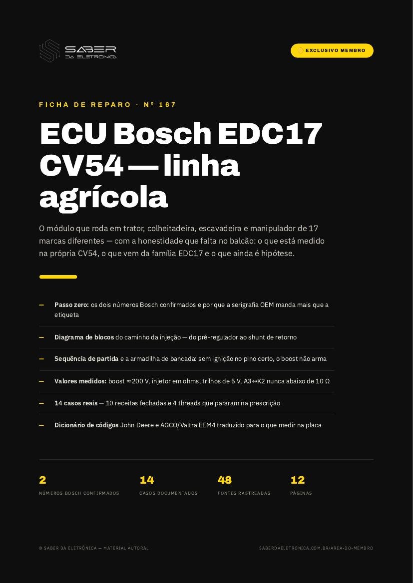 Capa da Ficha de Reparo Nº 167 — ECU Bosch EDC17 CV54 — linha agrícola e fora-de-estrada (Valtra, John Deere, New Holland, Komatsu)