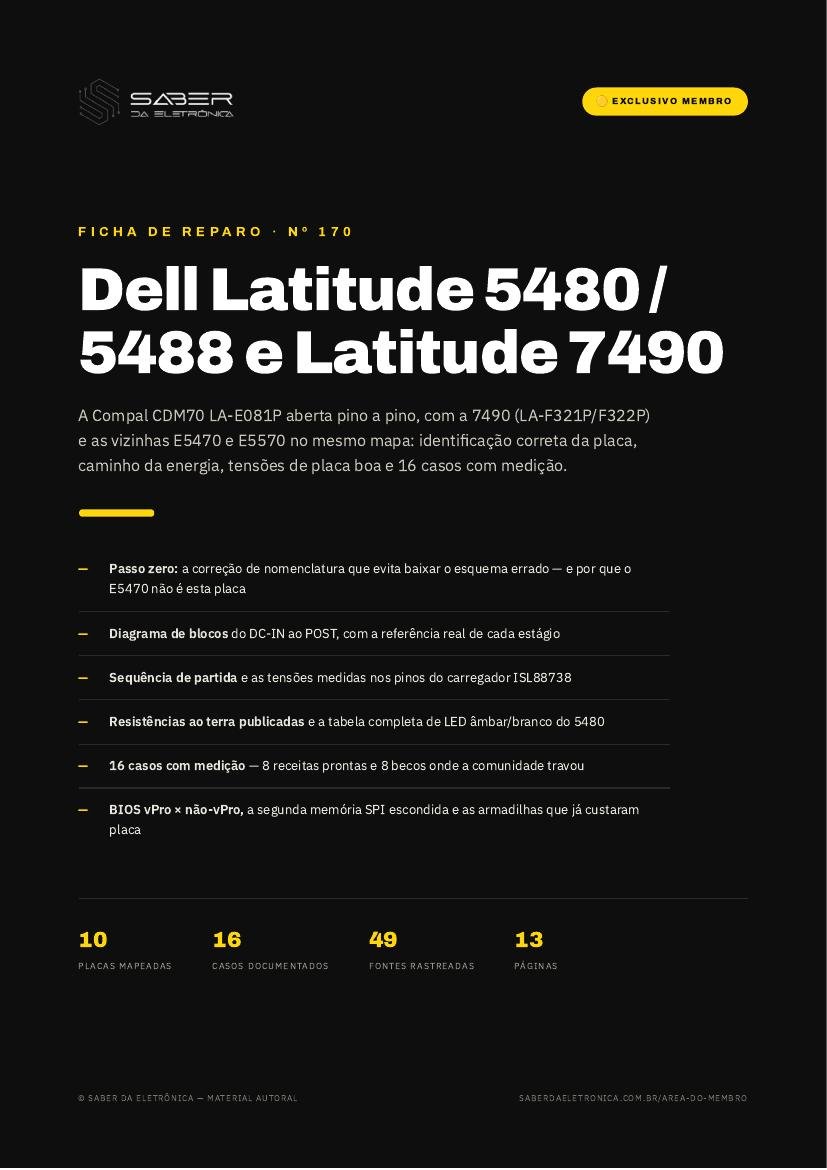 Capa da Ficha de Reparo Nº 170 — Dell Latitude 5480/5488 (Compal CDM70 LA-E081P/E082P) e Latitude 7490 (LA-F321P/F322P)