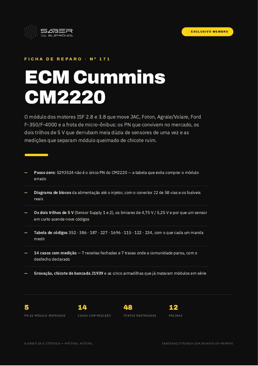Capa da Ficha de Reparo Nº 171 — ECM Cummins CM2220 — ISF 2.8 / 3.8 em JAC, Foton, Agrale, micro-ônibus e caminhões leves