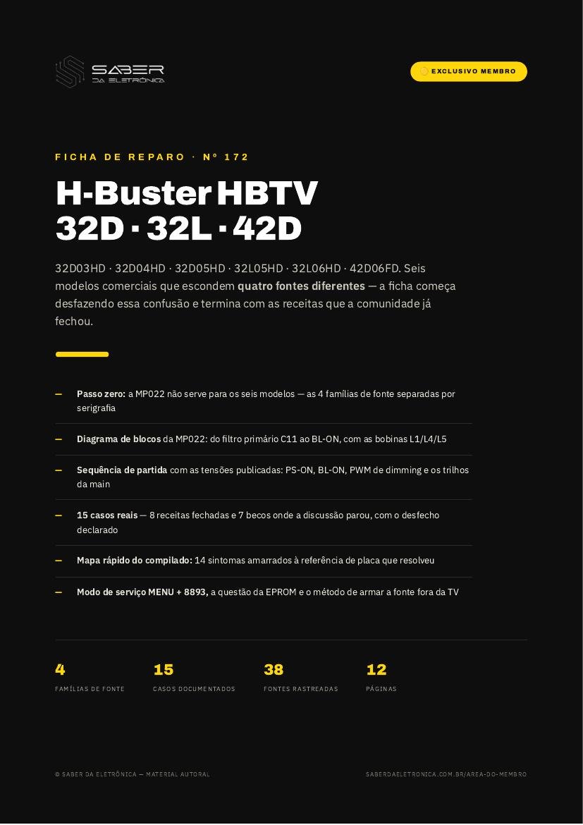Capa da Ficha de Reparo Nº 172 — H-Buster HBTV-32D03HD / 32D04HD / 32D05HD / 32L05HD / 32L06HD / 42D06FD