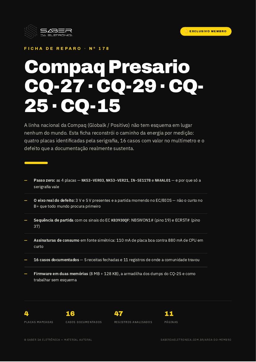 Capa da Ficha de Reparo Nº 178 — Compaq Presario CQ-27 / CQ-25 / CQ-29 / CQ-15 (linha nacional Positivo-Globalk)