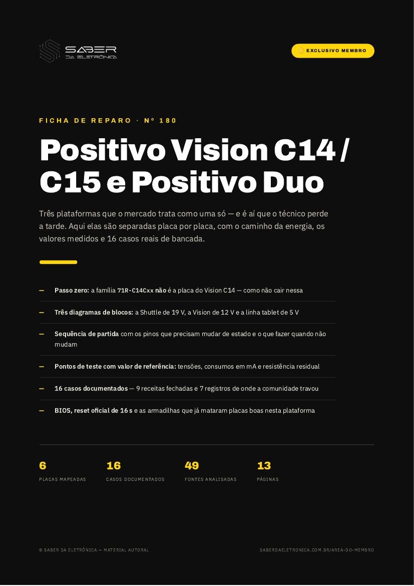 Capa da Ficha de Reparo Nº 180 — Positivo Vision C14 / C15, Positivo Duo e a série 71R-C14Cxx
