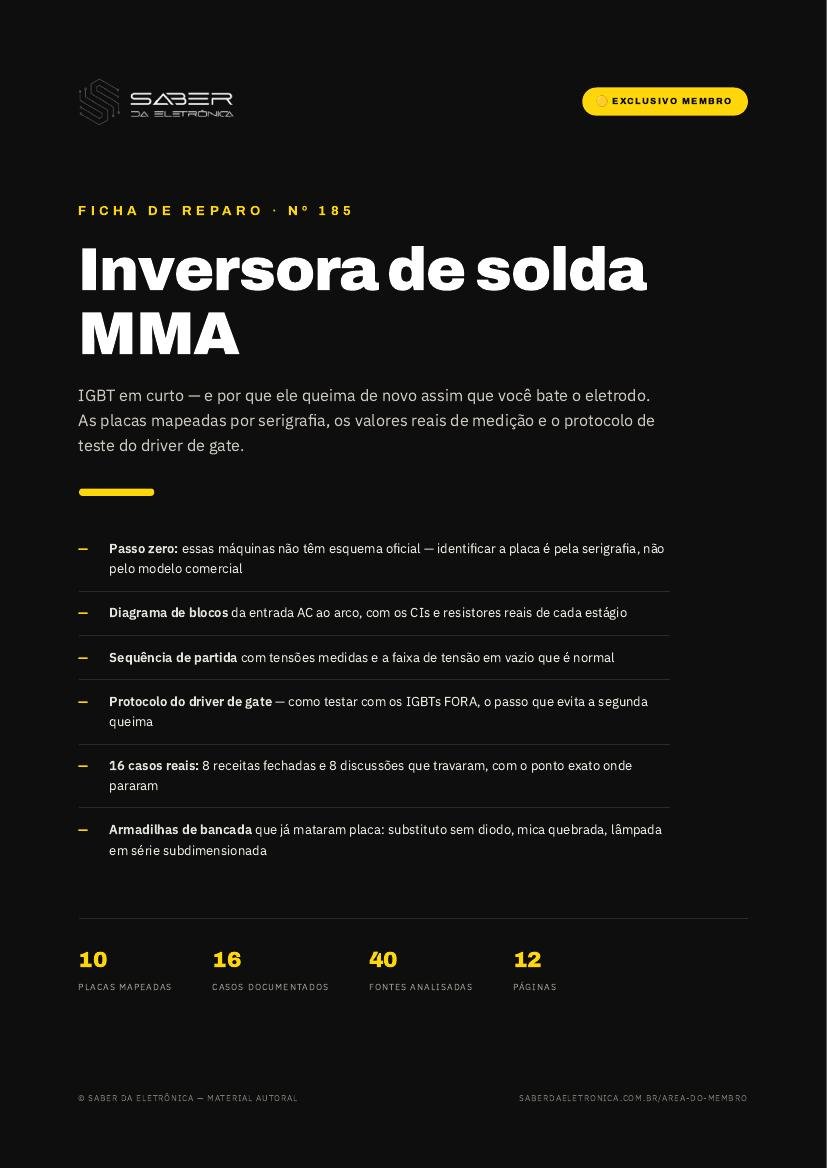 Capa da Ficha de Reparo Nº 185 — Inversora de solda MMA — IGBT em curto e por que ele queima de novo