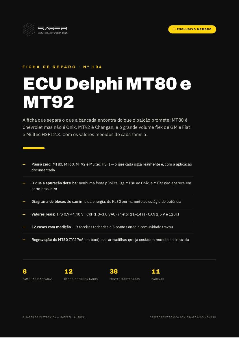 Capa da Ficha de Reparo Nº 194 — ECU Delphi MT80 e MT92 — GM, Fiat e Chevrolet flex