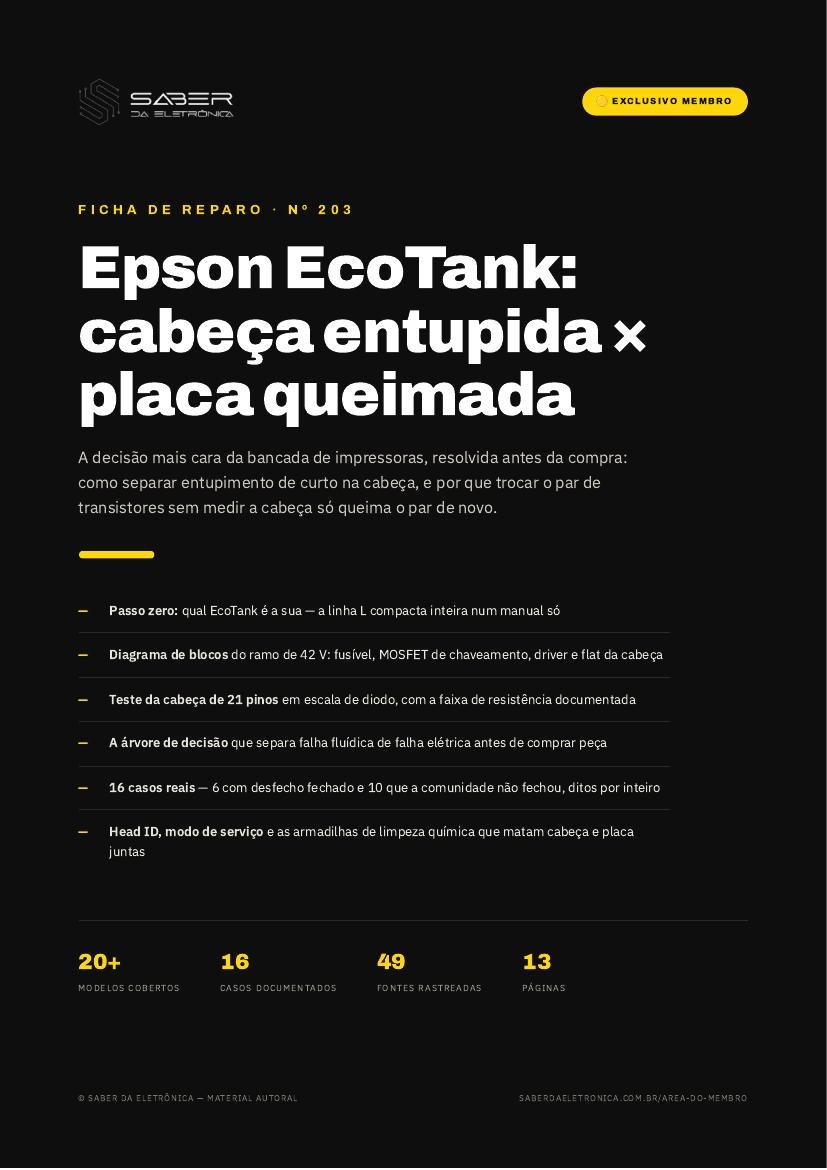 Capa da Ficha de Reparo Nº 203 — Impressora Epson EcoTank — cabeça de impressão entupida x placa