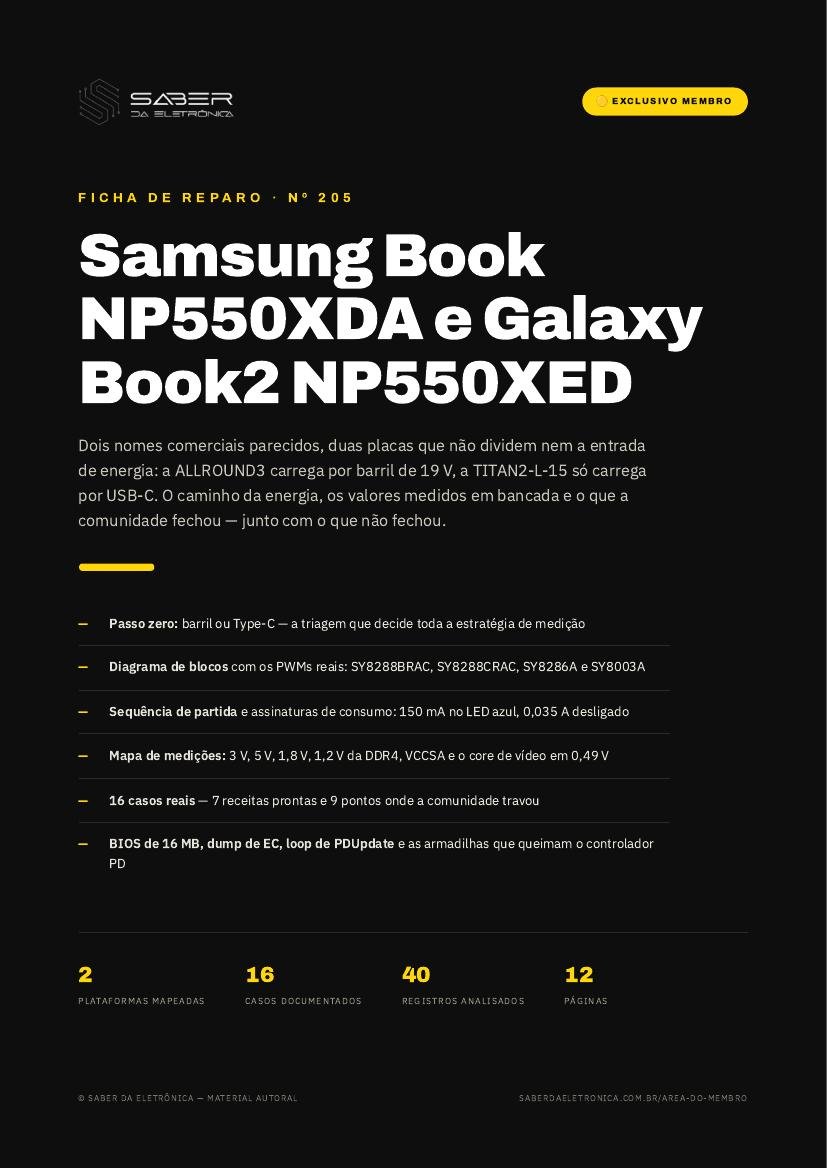 Capa da Ficha de Reparo Nº 205 — Samsung Book NP550XED e NP550XDA Intel 11ª/12ª geração