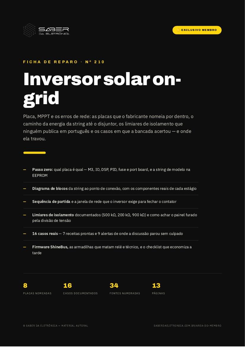 Capa da Ficha de Reparo Nº 210 — Inversor solar on-grid — placa, MPPT e os erros de rede