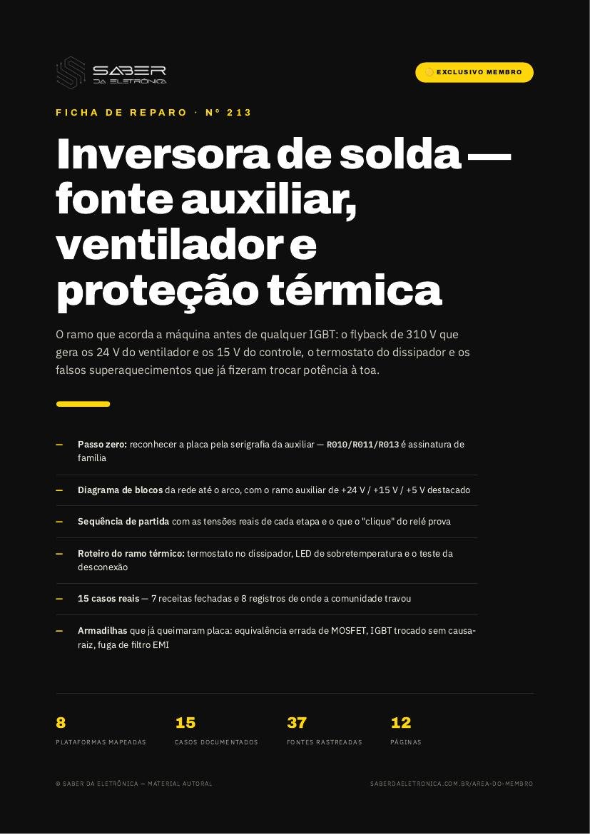 Capa da Ficha de Reparo Nº 213 — Inversora de solda — fonte auxiliar, ventilador e proteção térmica