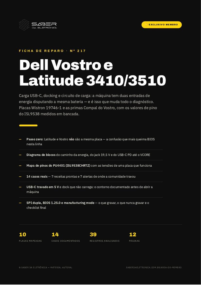 Capa da Ficha de Reparo Nº 217 — Dell Vostro e Latitude 3410/3510 — carga USB-C e docking