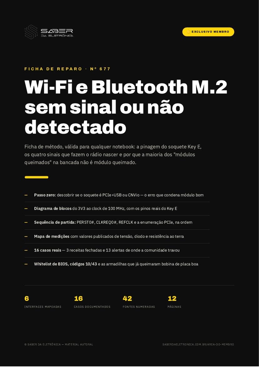Notebook — diagnóstico de Wi-Fi/Bluetooth integrado (módulo M.2) sem sinal ou não detectado (método) — Ficha de Reparo da placa
