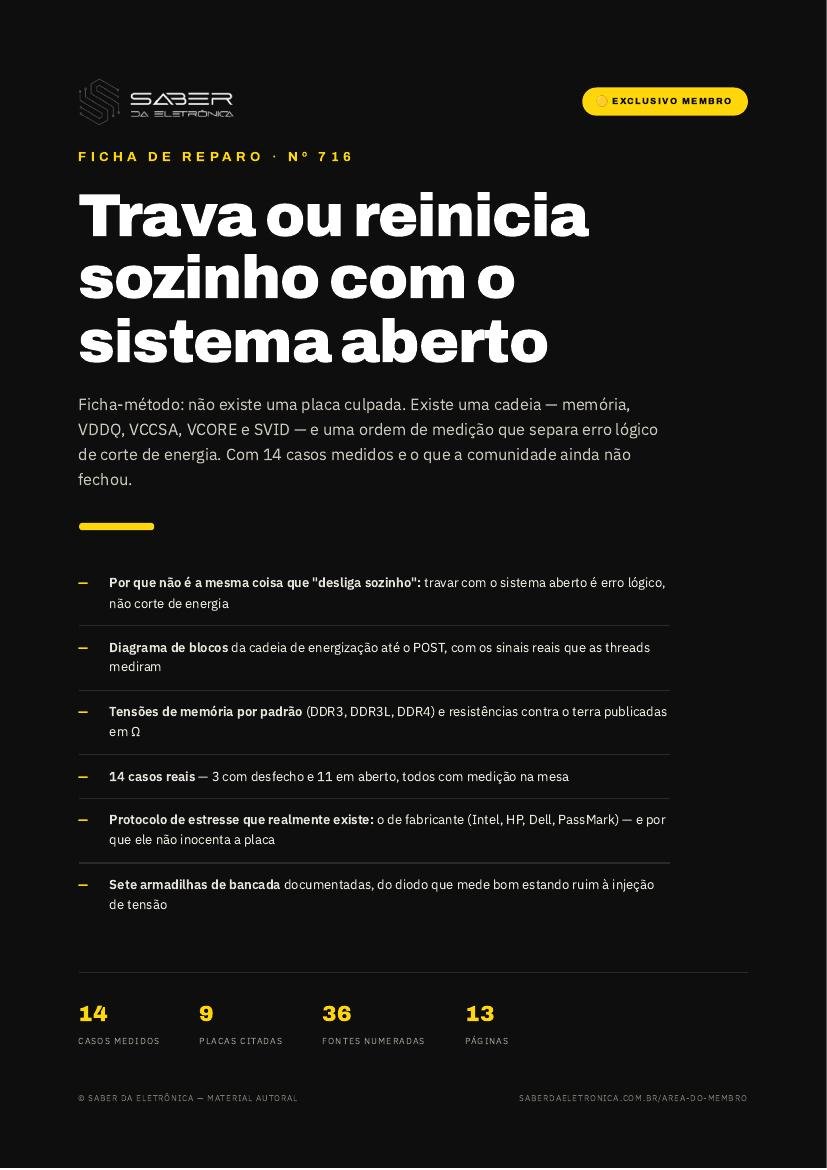 Notebook que trava ou reinicia sozinho com o sistema aberto — memória, VRM e teste de estresse na bancada (método) — Ficha de Reparo da placa