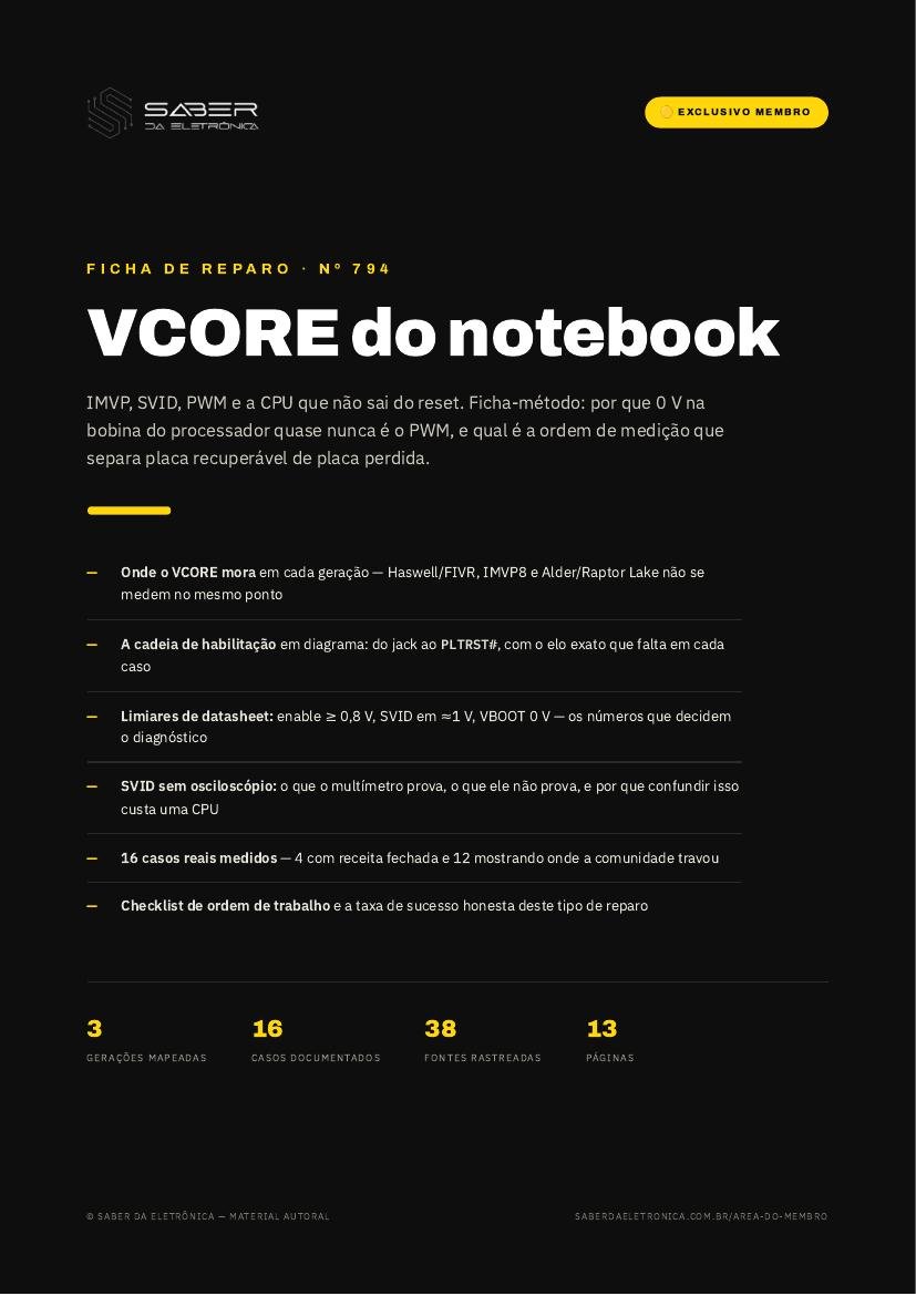 VCORE do notebook — IMVP, SVID, PWM e a CPU que não sai do reset (método) — Ficha de Reparo da placa