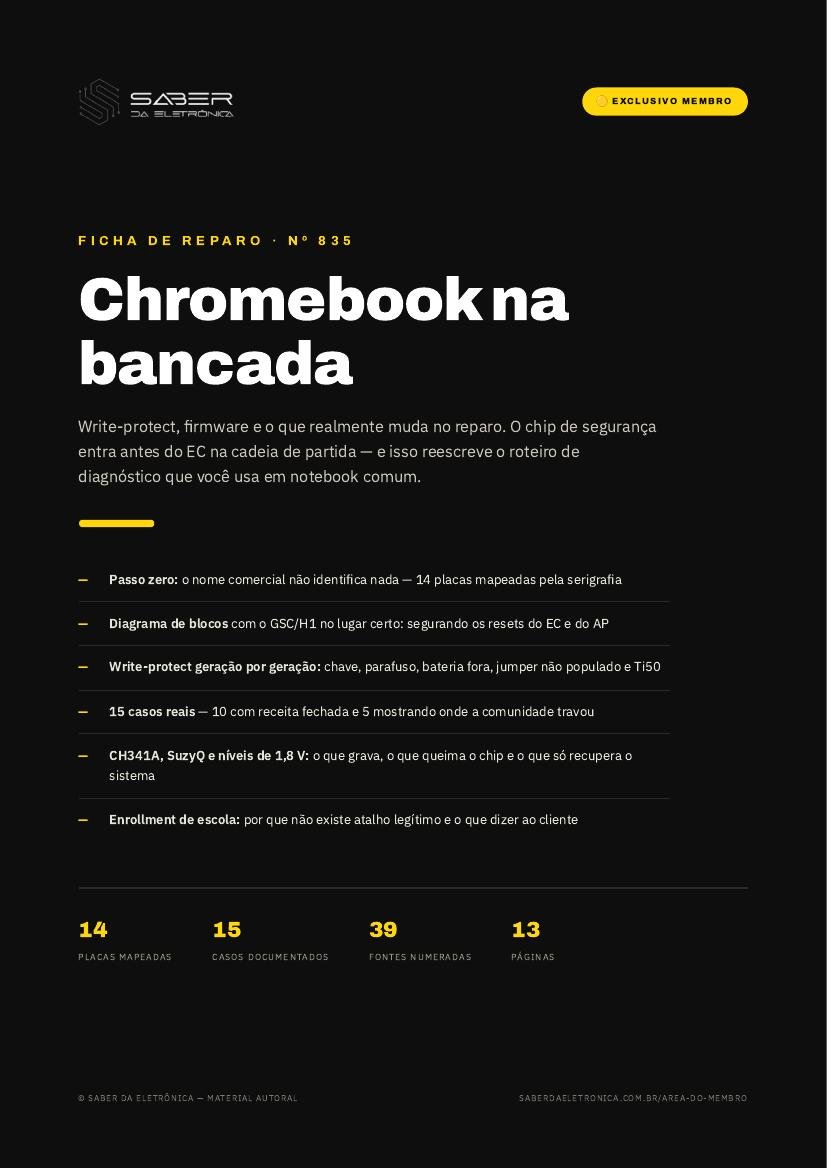 Chromebook na bancada — write-protect, firmware e o que muda no reparo (método) — Ficha de Reparo da placa