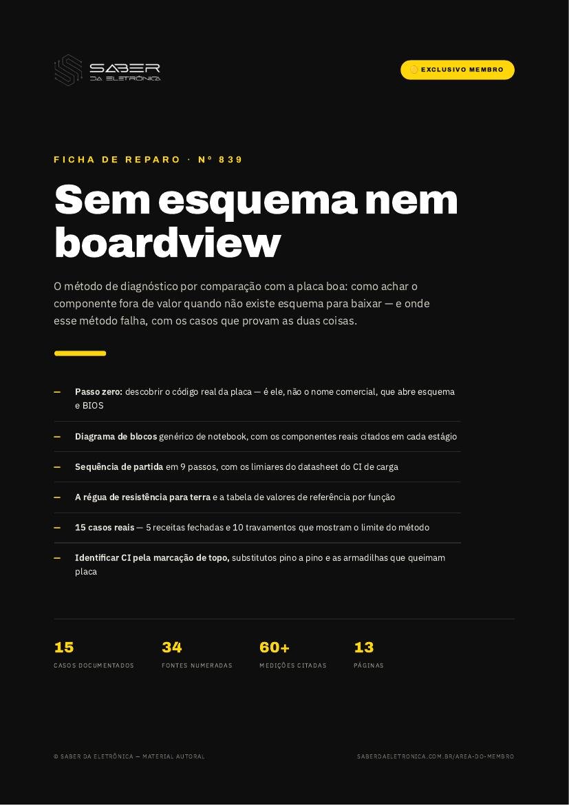Sem esquema nem boardview — diagnóstico por comparação com a placa boa (método) — Ficha de Reparo da placa