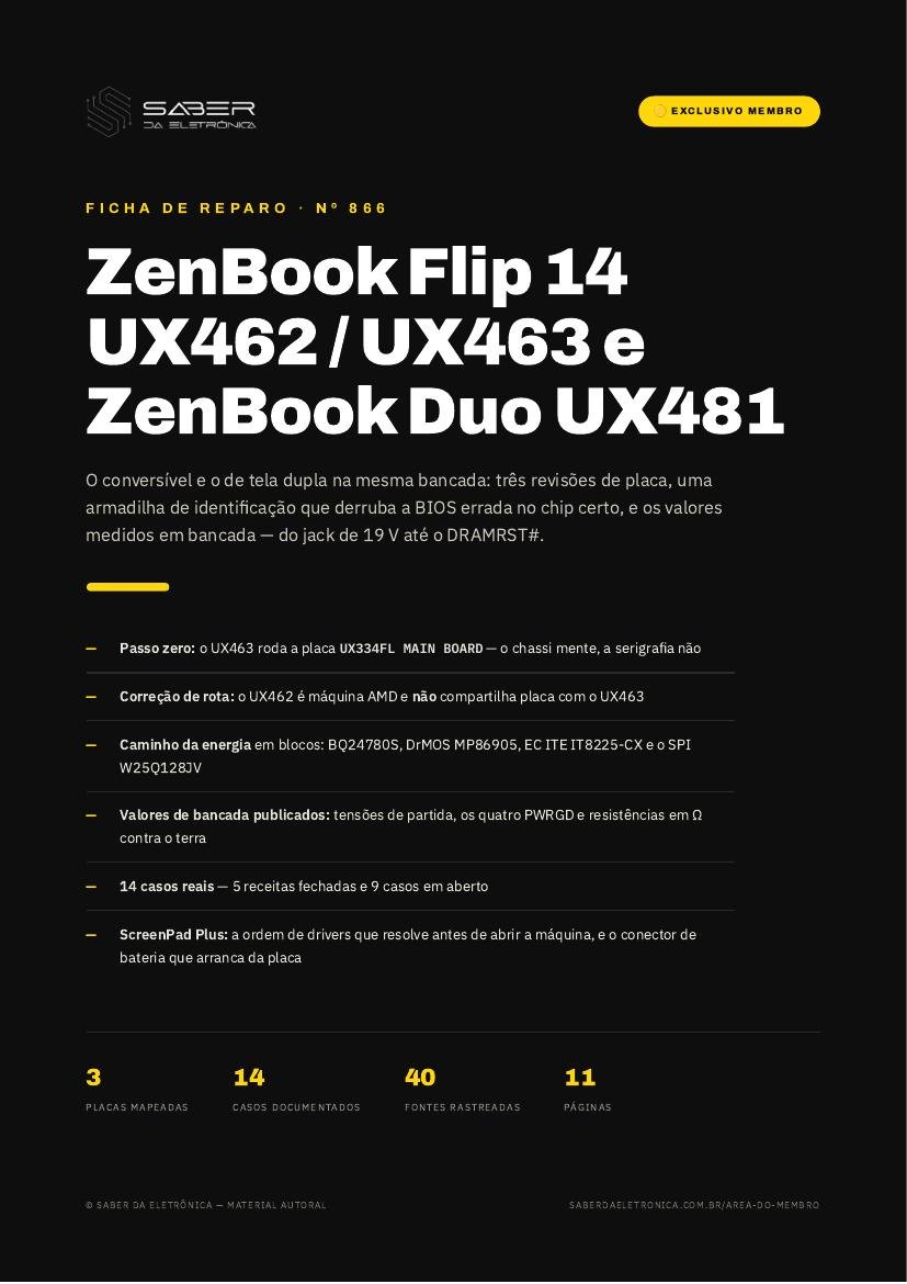 Asus ZenBook Flip 14 UX462 / UX463 e ZenBook Duo UX481 (conversível e tela dupla) — Ficha de Reparo da placa