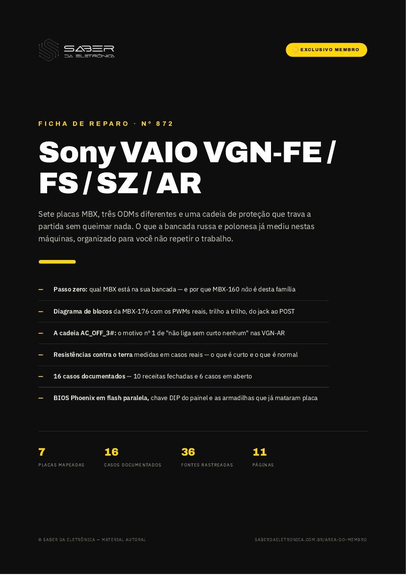 Sony Vaio VGN-FE / VGN-FS / VGN-SZ / VGN-AR (2006-08) — Ficha de Reparo da placa