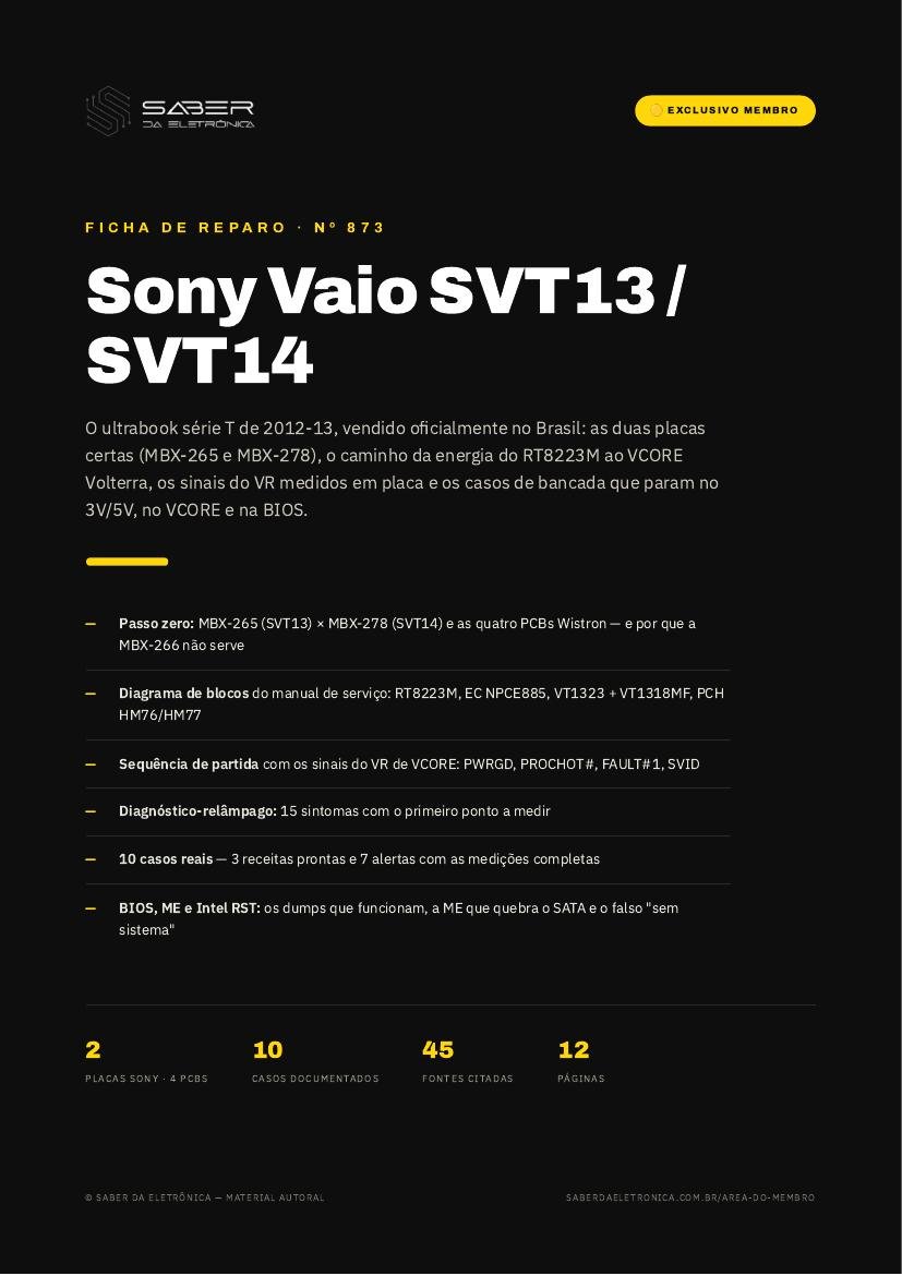 Sony Vaio SVT13 / SVT14 (ultrabook série T, 2012-13) — Ficha de Reparo da placa